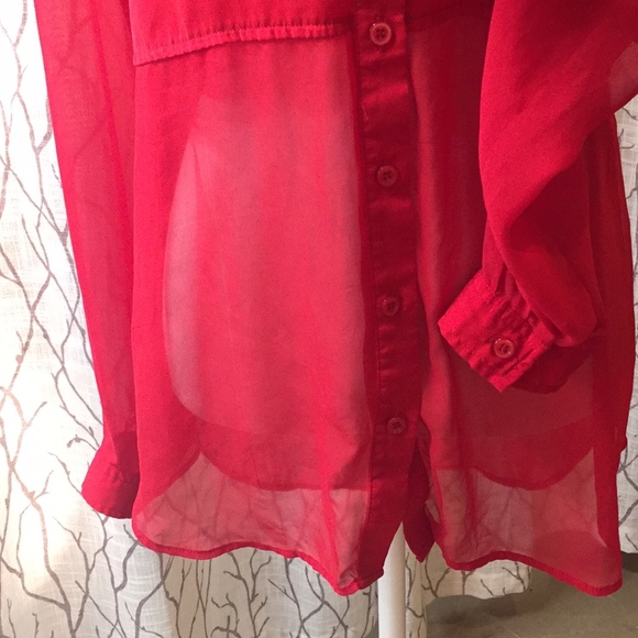 Free People flowing sheer red button down - Picture 4 of 8
